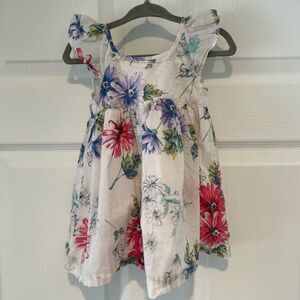 Baby GAP 6-12 Months Floral White,Red & Purple Flutter Sleeve Flowy Dress Cotton